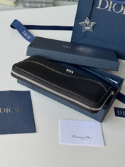 DIOR 25S SADDLE LONG ZIPPED WALLET 19 IN BLACK GRAINED CALFSKIN MARQUETRY