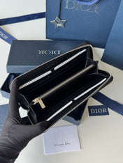 DIOR 25S LONG VERTICAL ZIPPED WALLET 19 IN BLACK CALFSKIN SILVER HARDWARE