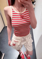 CHANEL 26S STRIPED SLEEVELESS KNIT TOP 1439