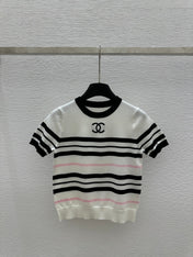 CHANEL SHORT-SLEEVE KNIT TOP STRIPED