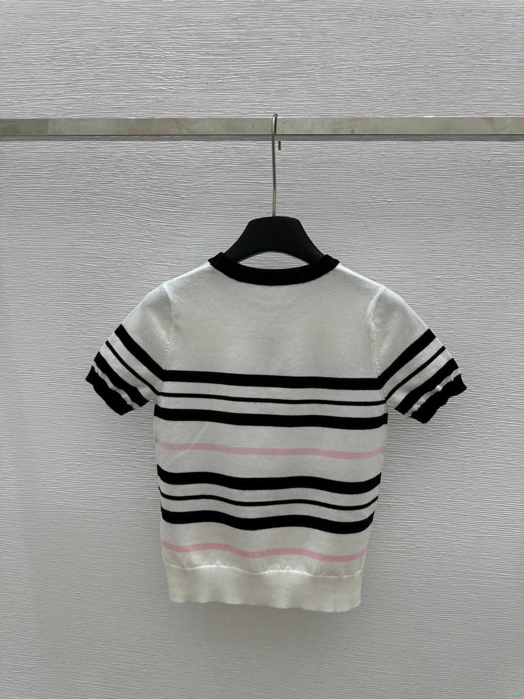 CHANEL SHORT-SLEEVE KNIT TOP STRIPED
