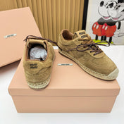 MIUMIU 26S LACE UP ESPADRILLE SNEAKERS IN BROWN SUEDE ROPE SOLE