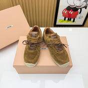 MIUMIU 26S LACE UP ESPADRILLE SNEAKERS IN CARAMEL BROWN SUEDE ROPE SOLE