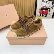 MIUMIU 26S LACE UP ESPADRILLE SNEAKERS IN CARAMEL BROWN SUEDE ROPE SOLE