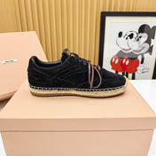MIUMIU 26S LACE UP ESPADRILLE SNEAKERS IN BLACK SUEDE ROPE SOLE