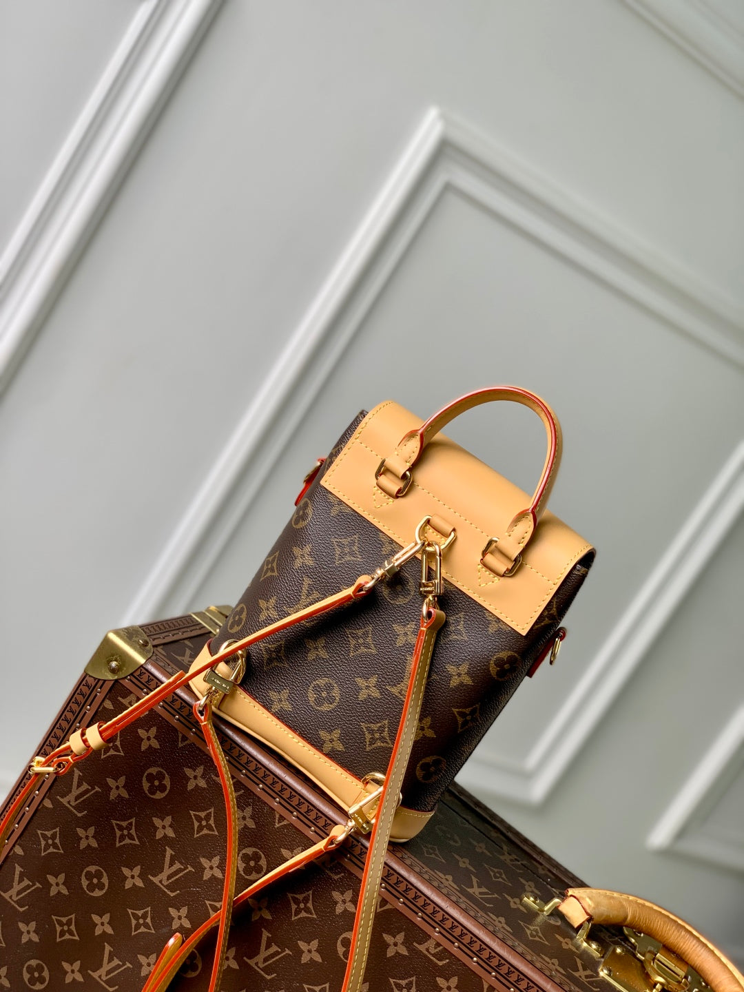 SOHO MINI 23 IN BROWN MONOGRAM COATED CANVAS AND CALFSKIN