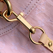 SUNSET 27 IN WASHED PINK MONOGRAM DENIM GOLD BUCKLE