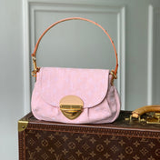 SUNSET 27 IN WASHED PINK MONOGRAM DENIM GOLD BUCKLE