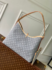 CARRYALL CARGO VIBE PM 33.5 IN GREY MONOGRAM DENIM LIGHT BROWN CALFSKIN
