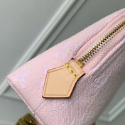 COSMETIC POUCH 19 IN PINK MONOGRAM DENIM GOLD HARDWARE