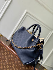 BELLA TOTE 32 IN DARK BLUE MONOGRAM PERFORATED CALFSKIN GOLD HARDWARE