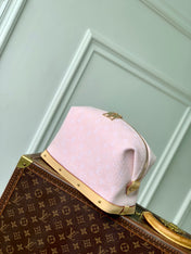 COSMETIC POUCH 27 IN PINK MONOGRAM DENIM GOLD HARDWARE