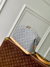 COSMETIC POUCH 27 IN GREY MONOGRAM DENIM GOLD HARDWARE