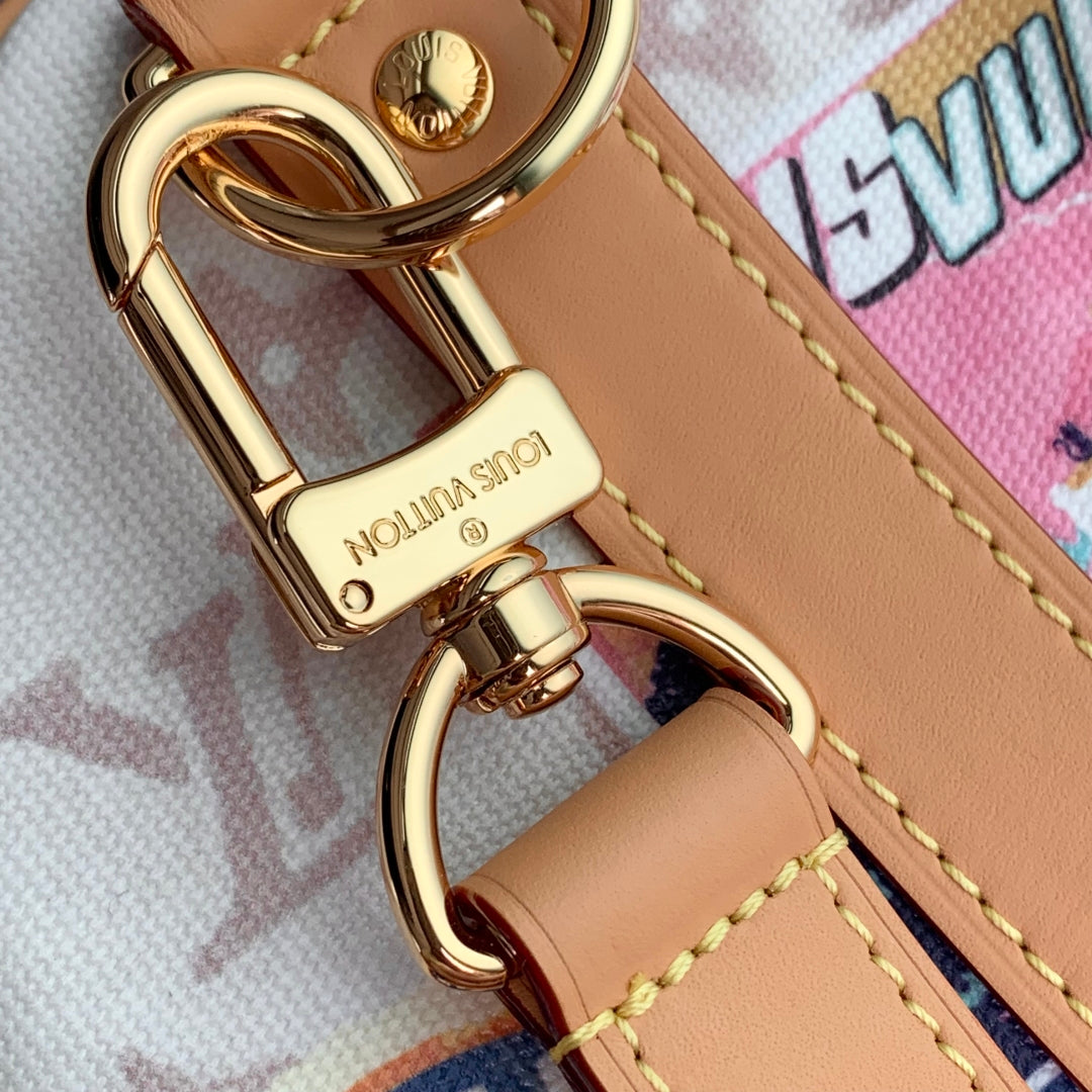 KEEPALL BANDOULIÈRE 45 IN WHITE MONOGRAM DUNE CANVAS AND CALFSKIN