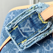 NEVERFULL MM 31 IN DENIM BLUE MONOGRAM COWHIDE LEATHER TRIM