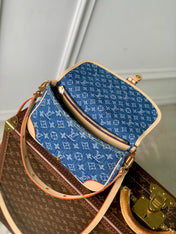 DIANE 24 IN DENIM BLUE MONOGRAM COWHIDE LEATHER TRIM