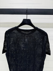 CELINE SHORT-SLEEVE CROCHET TOP BLACK 274808