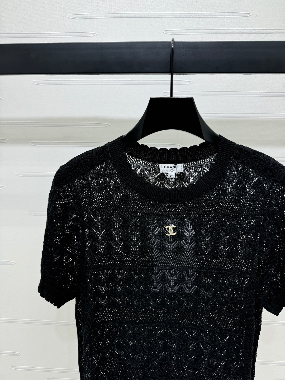 CHANEL 25S HOLLOW KNIT SHORT SLEEVE TOP 264151