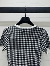 MIUMIU CREW NECK SHORT-SLEEVE PLAID KNIT TOP 274833