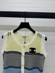CHANEL EMBROIDERED LOGO OPEN-KNIT VEST 274869