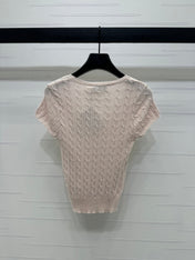 MIUMIU U-NECK KNITTED SHORT-SLEEVE TOP PINK 274947