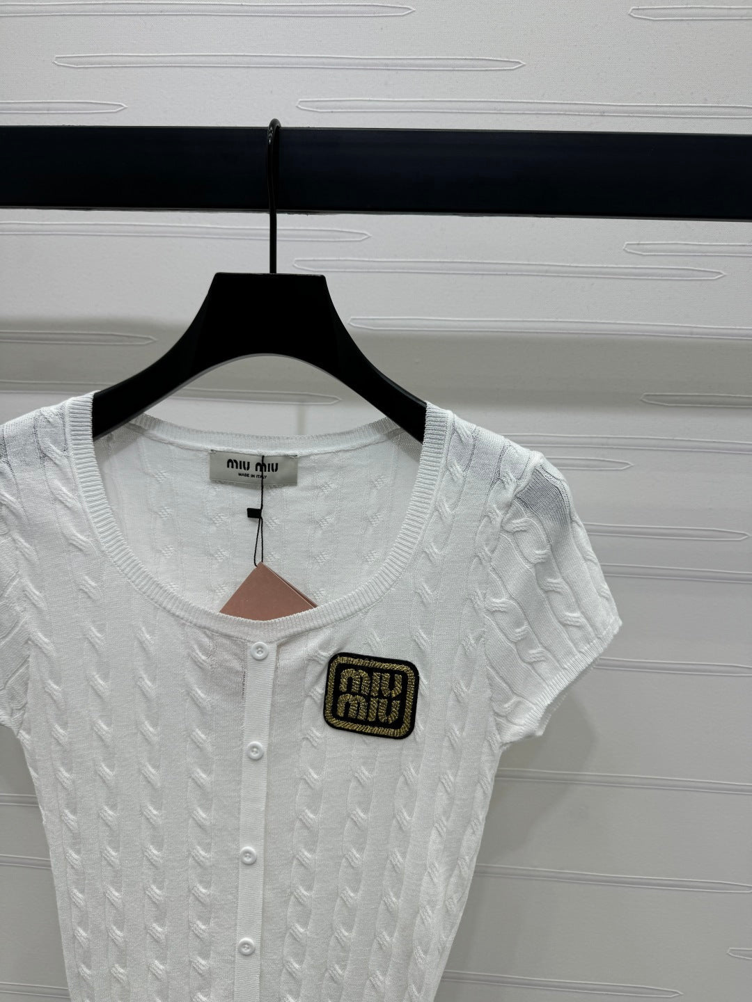 MIUMIU U-NECK KNITTED SHORT-SLEEVE TOP WHITE 274946