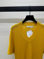 DIOR V-NECK KNITTED SHORT-SLEEVE T-SHIRT YELLOW 274935
