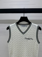 DIOR KNITTED V-NECK SLEEVELESS VEST WHITE 274923