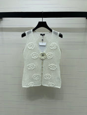 CHANEL 26S FLORAL CROCHET KNIT VEST 1347