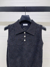 CHANEL 26S SLEEVELESS KNIT POLO TOP 1338