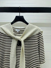 CHANEL 26S STRIPED KNIT TOP WITH SHOULDER TIE 1326