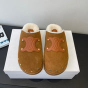 CELINE 26S FUR-LINED MULES IN BROWN SUEDE