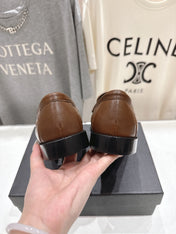 YSL 25S LOAFERS IN COFFEE BROWN LAMBSKIN WITH GOLD HARDWARE