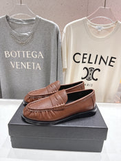 YSL 25S LOAFERS IN CHESTNUT BROWN LAMBSKIN WITH GOLD HARDWARE
