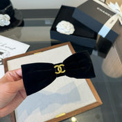 CHANEL 26S BOW HAIR CLIP IN BLACK VELVET 503135