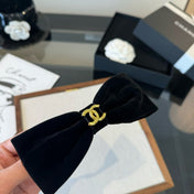 CHANEL 26S BOW HAIR CLIP IN BLACK VELVET 503135