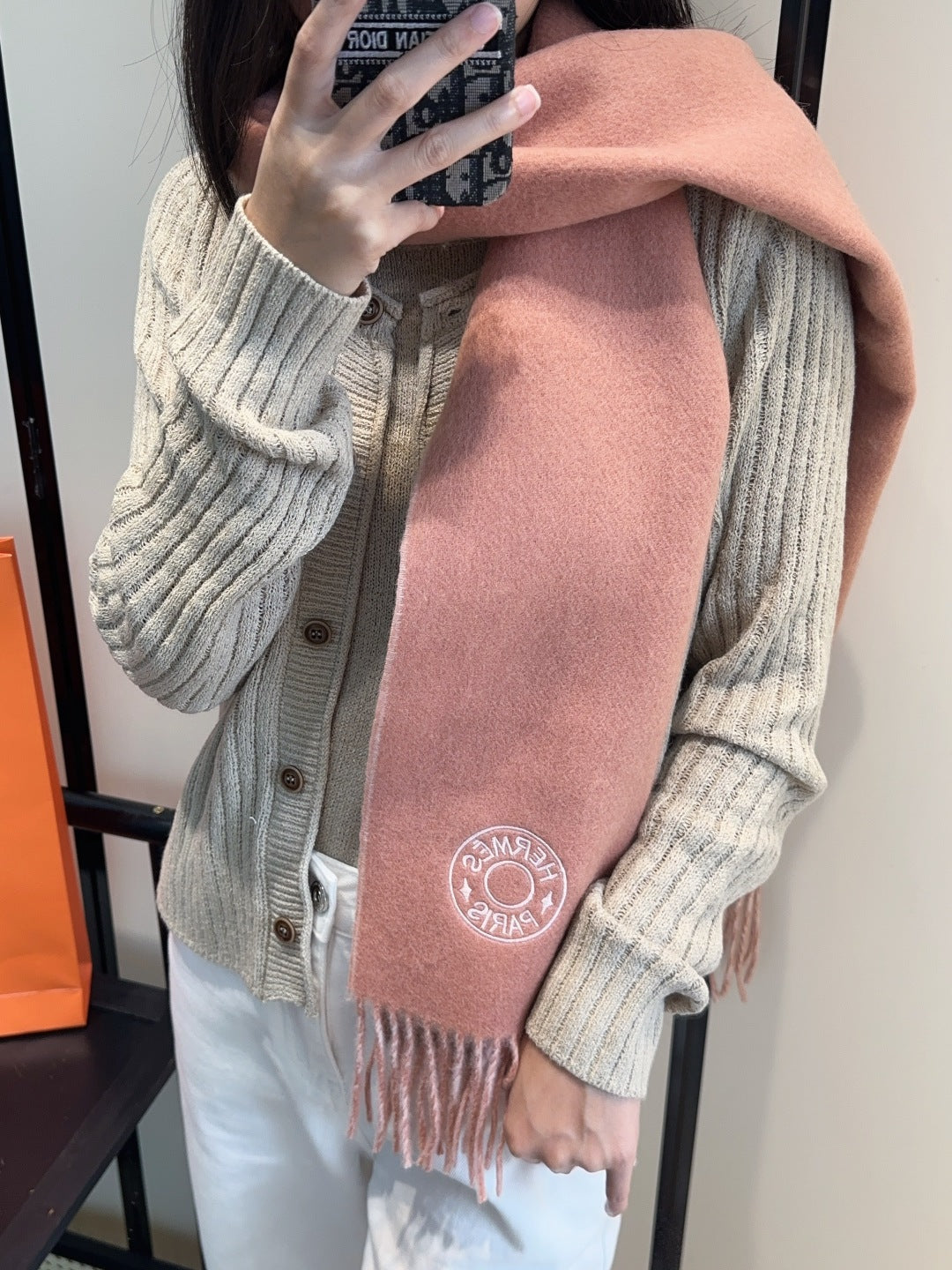 HERMES 25S SCARF 190 IN CASHMERE 854621