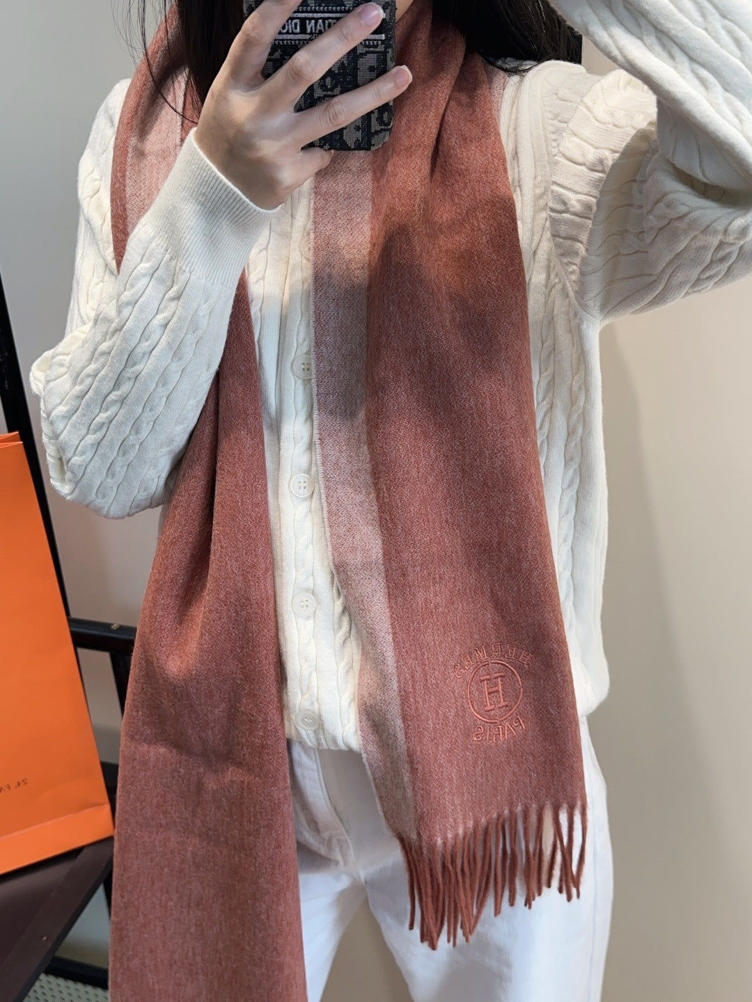 HERMES 25S SCARF 190 IN CASHMERE 854634