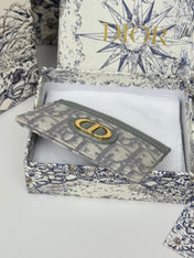 DIOR 25S 30 MONTAIGNE CARD HOLDER 10 IN GRAY GREEN OBLIQUE JACQUARD CANVAS