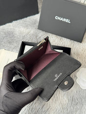 CHANEL 25S CLASSIC FLAP CARD HOLDER 11 IN BLACK CAVIAR SILVER HARDWARE