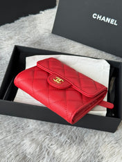 CHANEL 25S CF SMALL TRI FOLD WALLET 11 IN VIVID RED CAVIAR GOLD HARDWARE