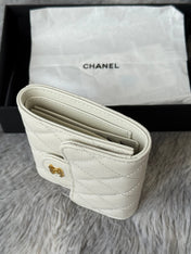 CHANEL 25S CF SMALL TRI FOLD WALLET 11 IN IVORY CAVIAR GOLD HARDWARE
