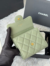 CHANEL 25S CF SMALL TRI FOLD WALLET 11 IN MOSS GREEN CAVIAR GOLD HARDWARE