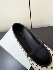 THE ROW 26S BALLET FLATS IN WHITE & BLACK MICRO POLKA DOT CALF HAIR CALFSKIN