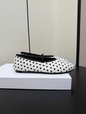 THE ROW 26S BALLET FLATS IN WHITE & BLACK MICRO POLKA DOT CALF HAIR CALFSKIN