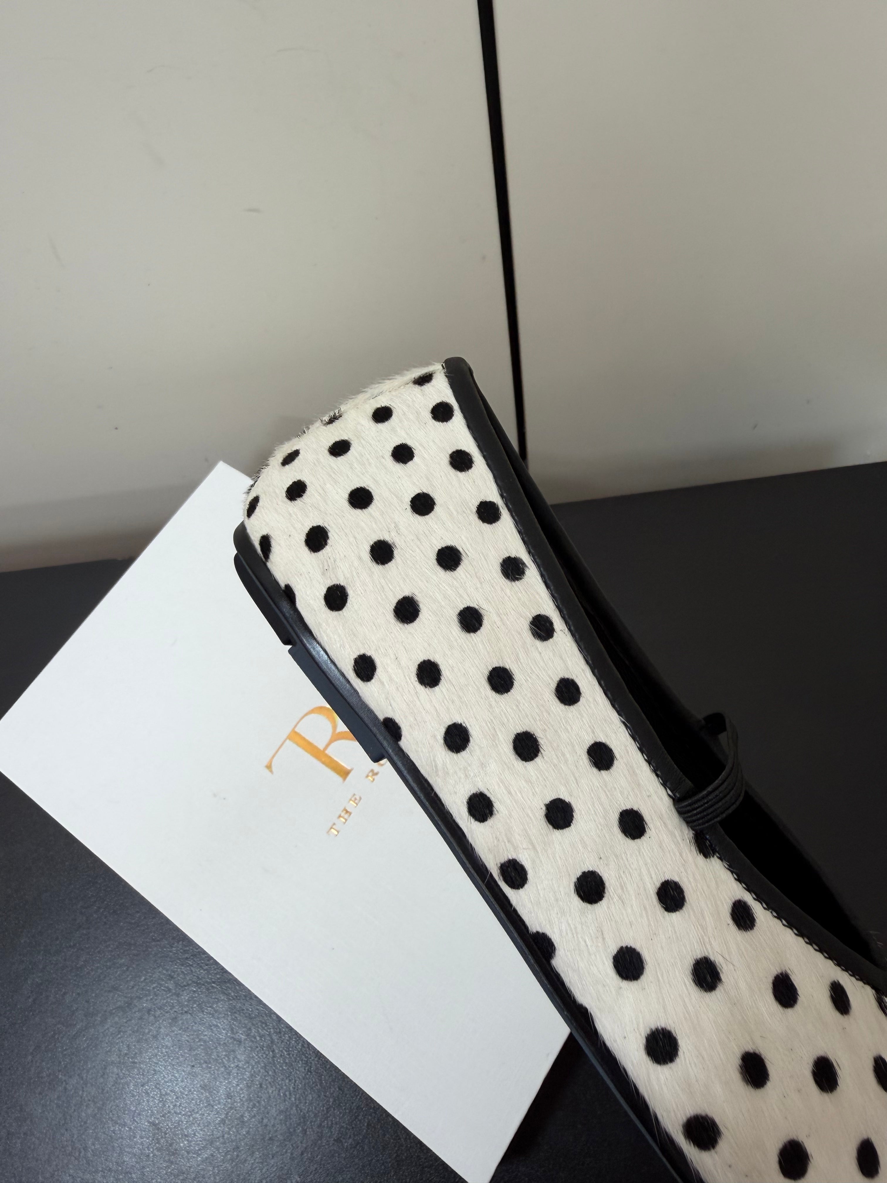 THE ROW 26S BALLET FLATS IN WHITE & BLACK MICRO POLKA DOT CALF HAIR CALFSKIN