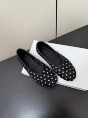 THE ROW 26S BALLET FLATS IN BLACK & WHITE MICRO POLKA DOT CALF HAIR CALFSKIN