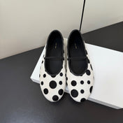 THE ROW 26S BALLET FLATS IN WHITE & BLACK POLKA DOT CALF HAIR CALFSKIN