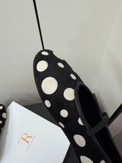THE ROW 26S BALLET FLATS IN BLACK & WHITE POLKA DOT CALF HAIR CALFSKIN