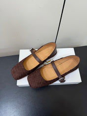THE ROW 26S MARY JANE BALLET FLATS IN DARK BROWN SUEDE AND CALFSKIN
